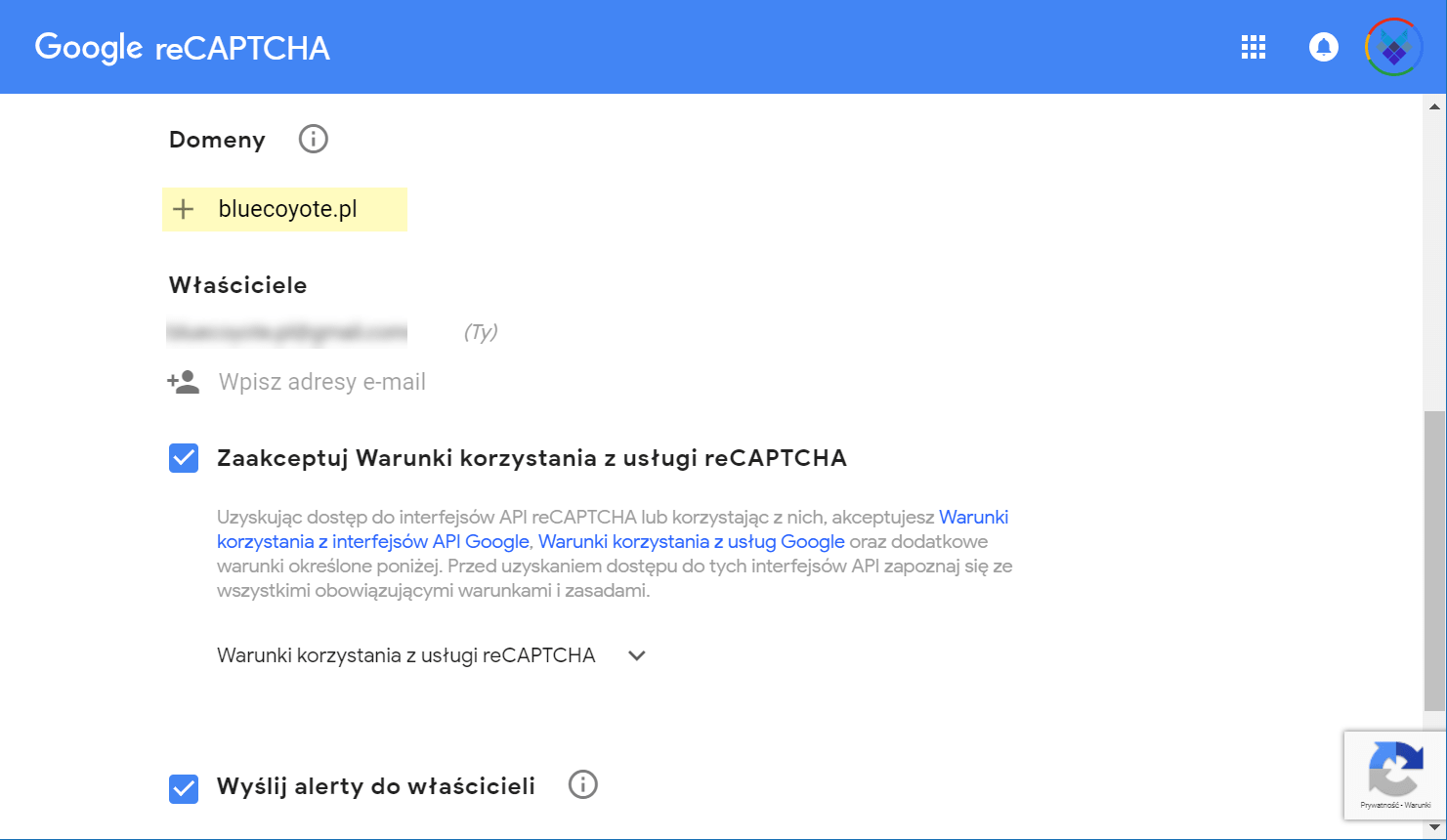 Joomla - Jak dodać stronę do reCaptcha 